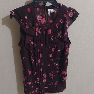 Elle Floral Ruffle Blouse - Burgundy and Pink